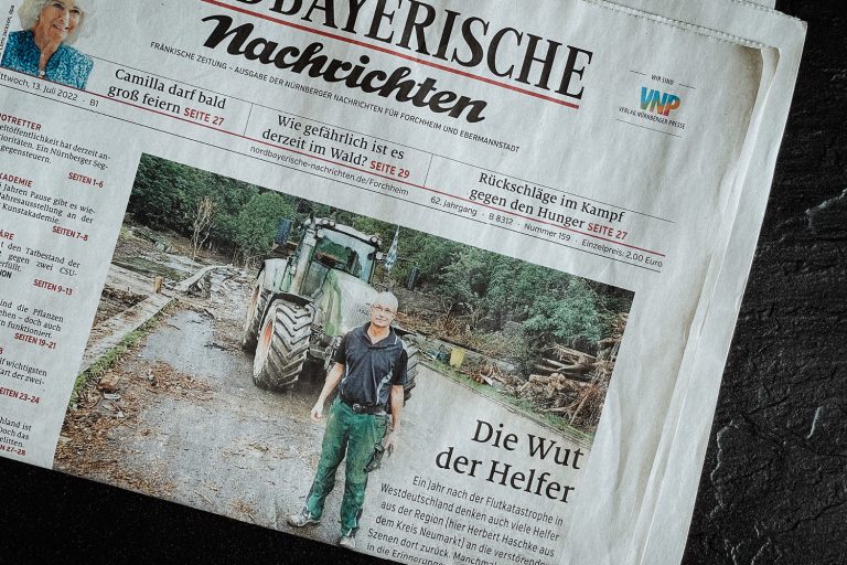 Artikel der Nürnberger Nachrichten zum Jahrestag der Flutkatastrophe im Ahrtal.